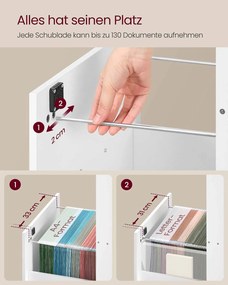 Armário de arquivo escritório 40 x 41 x 135,5 cmcom 4 gavetas com fechadura Branco