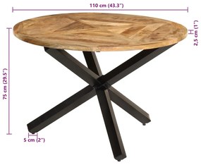 Mesa de jantar Ø110x75 cm madeira de mangueira maciça áspera