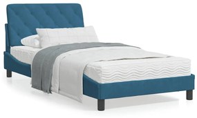 Estrutura de cama c/ cabeceira 100x200 cm veludo azul