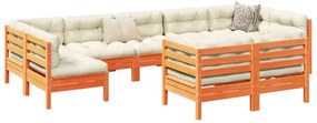 9pcs conj. sofás jardim c/ almofadões pinho maciço castanho mel
