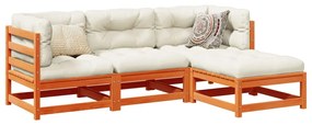 4 pcs conjunto sofás de jardim madeira de pinho castanho cera
