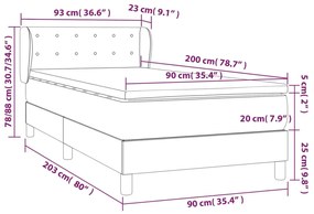 Cama com molas/colchão 90x200 cm veludo cinza-claro