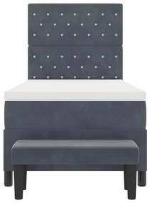 Cama Box Spring com Colchão e Banco Cinza Escuro 90x200 cm Veludo