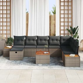 Conjunto de Sofá de Jardim de 9 Peças com Almofadas Cinza Rattan Polip