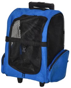 Transportadora para Animais de Estimação 2 em 1 Mochila de Viagem com 2 Rodas para Cães Gatos com Alça Retrátil de Alumínio e Bolso de Armazenamento 4