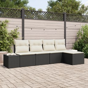 Conjunto de Sofá de Jardim de 5 Peças com Almofadas Preto de Vime Sint