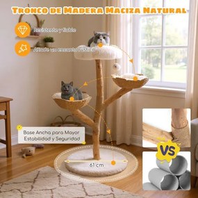 Arranhador para gatos com 2 cestos de rattan Plataforma em forma de flor para interior 61 x 122 cm Branco+Natural