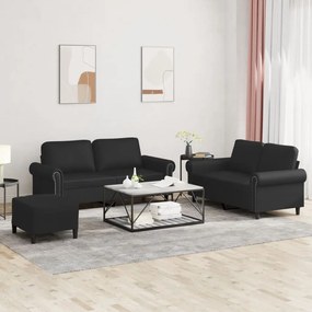 vidaXL 3 pcs conjunto de sofás com almofadões couro artificial preto