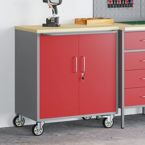 vidaXL Armário de Ferramentas com Rodas e Portas Fecháveis Vermelho 75x45x85 cm Aço
