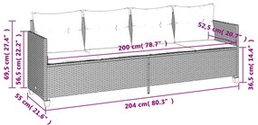 5 pcs conjunto sofás de jardim com almofadões vime PE preto