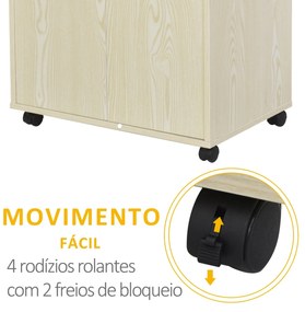 Armário Little com Rodas - Cor Carvalho - Design Moderno