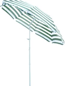 Outsunny Chapéu de Sol de Praia Ø180cm com Teto Inclinável e Mastro de Metal Proteção Solar para Jardim Listras Verdes e Branco | Aosom Portugal