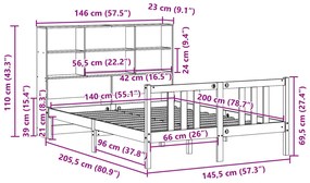 Cama com estante sem colchão 140x200 cm pinho maciço branco