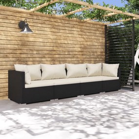 vidaXL 4 pcs conjunto lounge de jardim c/ almofadões vime PE preto