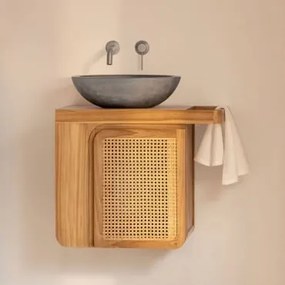 Conjunto De Móvel De Casa De Banho Suspenso 60x40 Cm Em Madeira De Teca Georgy Madeira De Teca & Cimento Cinzento Redondo Ø40 Cm Tarsis & - Sklum