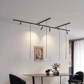 Sistema de iluminação de trilho moderno com 6 focos e 4 pendentes bege com preto monofásico - Slimline Uzzy Keno