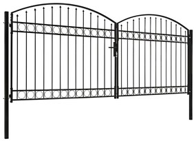 Portão p/ cerca porta dupla e topo arqueado 400x175cm aço preto