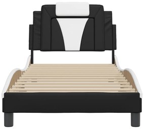 Estrutura cama c/ cabeceira couro artif. 80x200 cm preto/branco