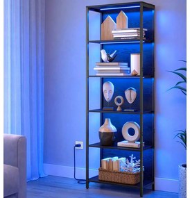Estante com 6 níveis com luzes LED 30,3 x 60 x 178,6 cm Preta