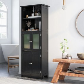 Armário multifunional alto com 2 portas Gaveta Estantes ajustáveis Armário de pé para sala Quarto Cozinha 60 x 30 x 163 cm Preto