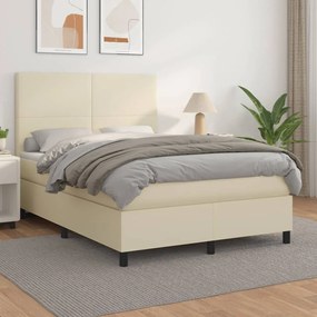 vidaXL Cama com molas/colchão 140x200 cm couro artificial cor creme