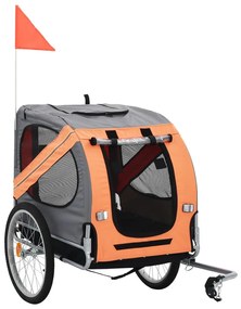 vidaXL Reboque de bicicletas para animais estimação laranja e cinzento