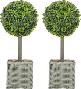 HOMCOM Conjunto de 2 plantas artificiais decorativas, esferas de buxo artificiais 50 cm com vaso de plástico trançado e seixos, verde | Aosom Portugal
