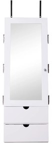 HOMCOM Espelho com Móvel de Bijuterias de Parede ou Porta Armário Porta Jóias com Altura Ajustável 2 Prateleiras Fechadas com Portas e Organizador de Jóias 35,5x9,5x102cm Branco
