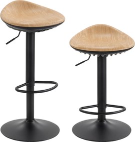 HOMCOM Conjunto de 2 banquetas de bar, banquetas reguláveis em altura com apoio para pés, giratórias 360°, base em aço, carvalho | Aosom Portugal