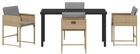 Conjunto de Jantar de Jardim de 5 Peças com Almofadas em Rattan Sintét