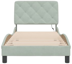 Estrutura de cama c/ luzes LED 90x190 cm veludo cinzento-claro