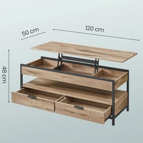 Mesa de centro com altura ajustável 50 x 120 x (48-63) cm com gavetas Castanho camelo-Preto