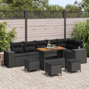 Conjunto de Sofá de Jardim vidaXL de 10 Peças com Almofadas em Vime Preto Acácia