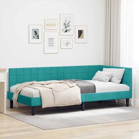 vidaXL Estrutura de Cama de Canto Turquesa 90 cm x 190 cm Veludo