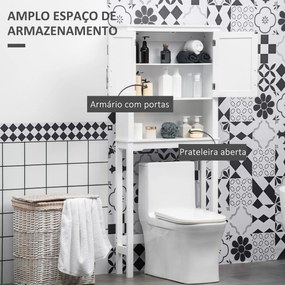 Armário sobre Sanita Armário Alto para Lavadora com 2 Portas Prateleira Interior Ajustável e 1 Prateleira de Armazenamento para Casa de Banho WC Carga