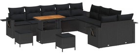 vidaXL Conjunto de Sofá de Jardim com almofada 13 pcs Preto vime PE