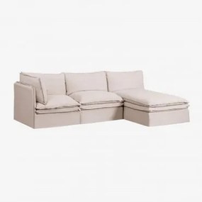 Sofá Modular Chaise Longue De 3 Peças Em Linho E Algodão Grace Tecido Beige - Sklum