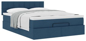 Estrutura de cama otomana com colchão tecido azul 140x200cm