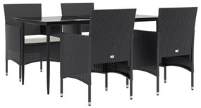 5 pcs conjunto de jantar p/ jardim c/ almofadões preto