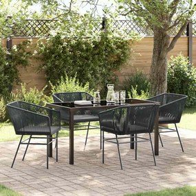 vidaXL Conjunto de Jantar de Jardim 5 Peças com Almofadas Pretas em Rattan e Poliéster.