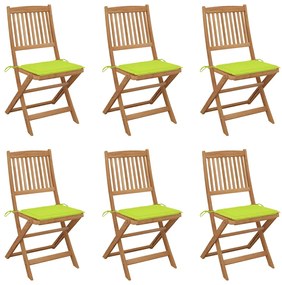 Cadeiras de jardim dobráveis c/ almofadões 6 pcs acácia maciça
