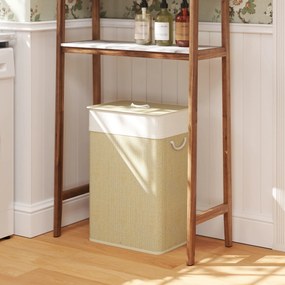 Cesto de Roupa com Tampa 72L Cesto de Roupa de Bambu com Bolsa Interior Removível e Alças 40x30x60 cm Bege e Creme