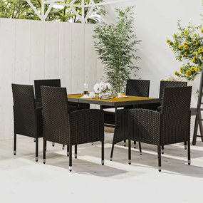 vidaXL 7 pcs Conjunto de jantar p/ exterior vime PE preto
