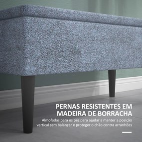 Banco de Armazenamento de Quarto Capacidade 47L Tampa Abatível e Pés de Madeira de Borracha Carga 120 kg 95x38x45 cm Azul