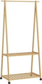 Charriot de Bambu para Roupa Charriot para Roupa com Rodas 2 Prateleiras Abertas e 2 Ganchos 84,5x43,5x158 cm Madeira