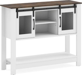 Aparador Armário de cozinha 102 x 32 x 82 cm com 2 compartimentos abertos, prateleira ajustável, portas de correr Branco+Castanho