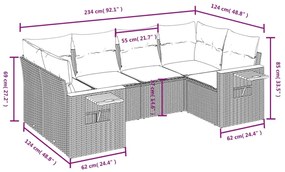 6 pcs conjunto de sofás p/ jardim com almofadões vime PE bege