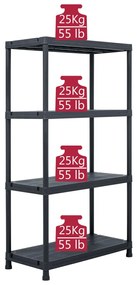 Estante de arrumação 100 kg 60x30x138 cm plástico preto