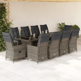 vidaXL 11 pcs conjunto bistrô de jardim c/ almofadões vime PE cinzento