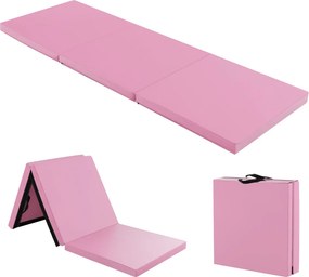Colchão de ginástica com três dobras e alças de transporte e fechos de velcro 180 x 60 x 5 cm, rosa